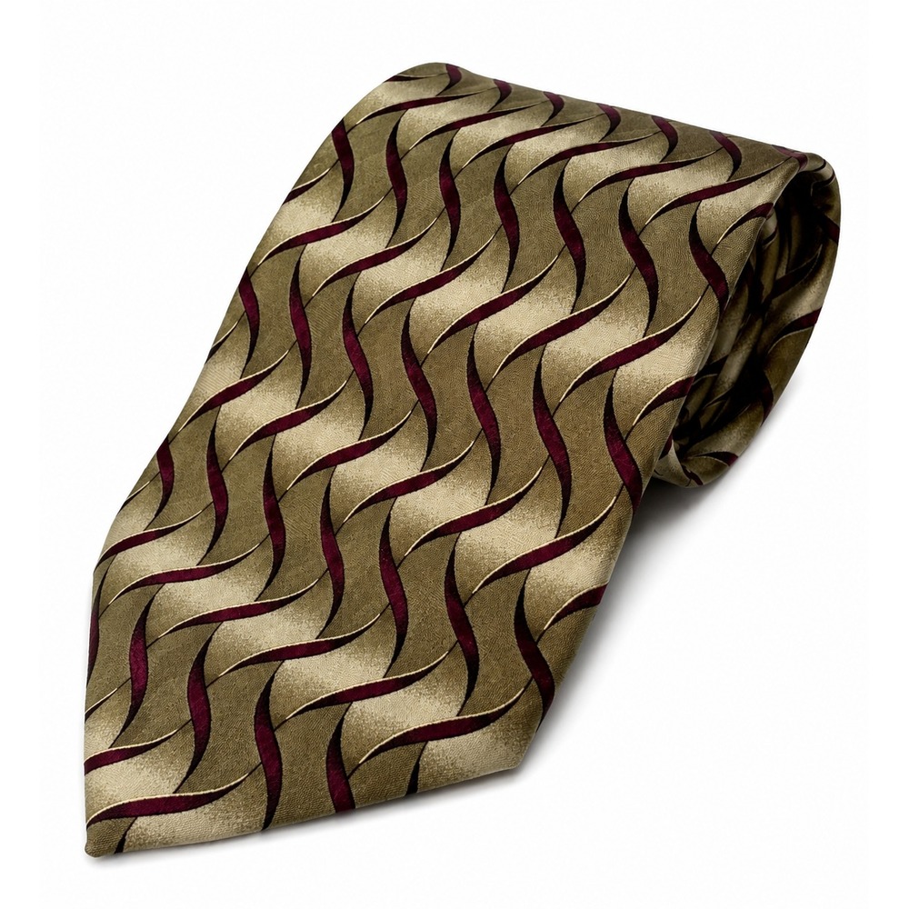 Via Europa Men's Hand Sewn Designer Brown Geometric Novelty Neck Tie 100% Silk
